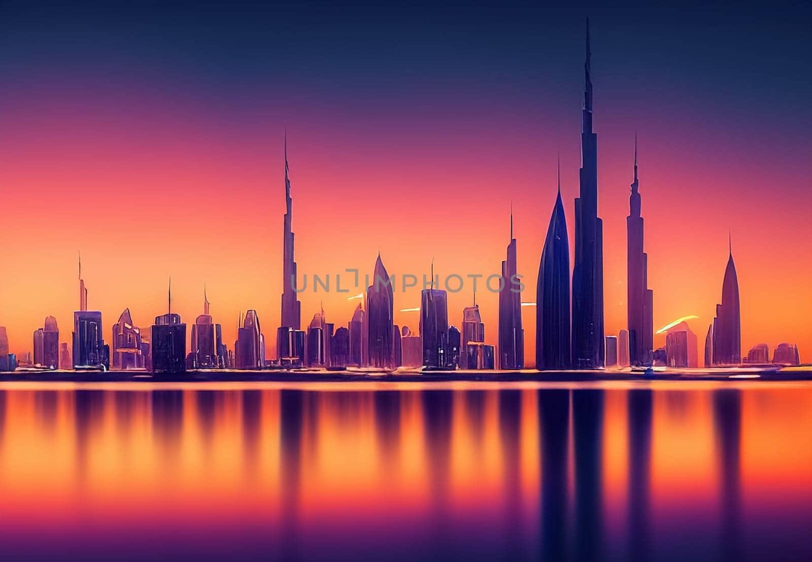 graphic impression of the dubai skyline in the evening by compuinfoto