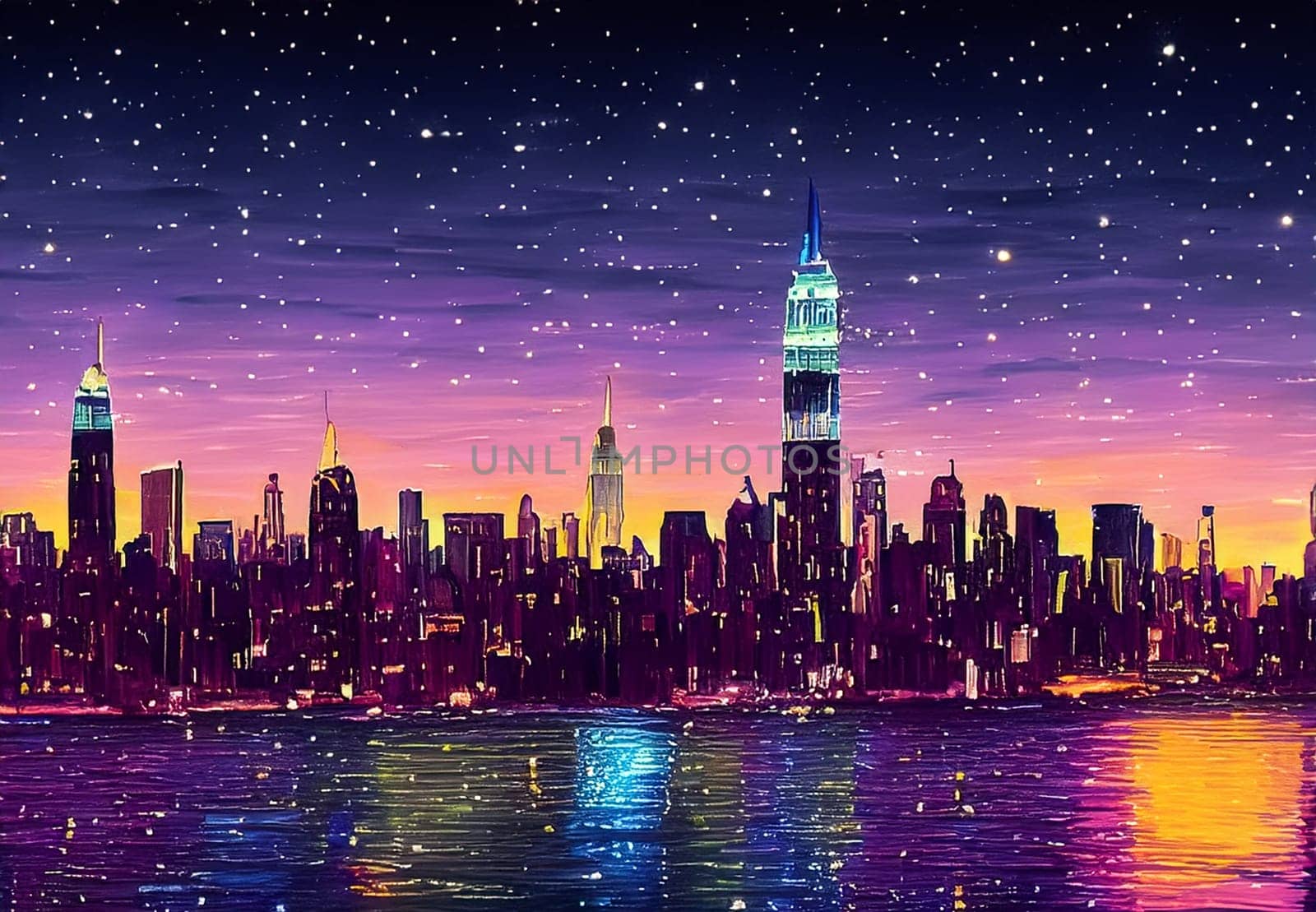 ai generated art design new york skyline with the main buildings and hotels to travel