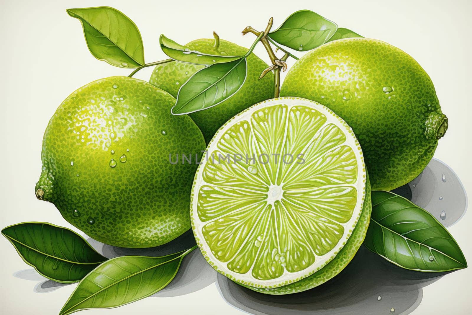 hand drawn watercolor lime fruit isolated on white background. AI Generated