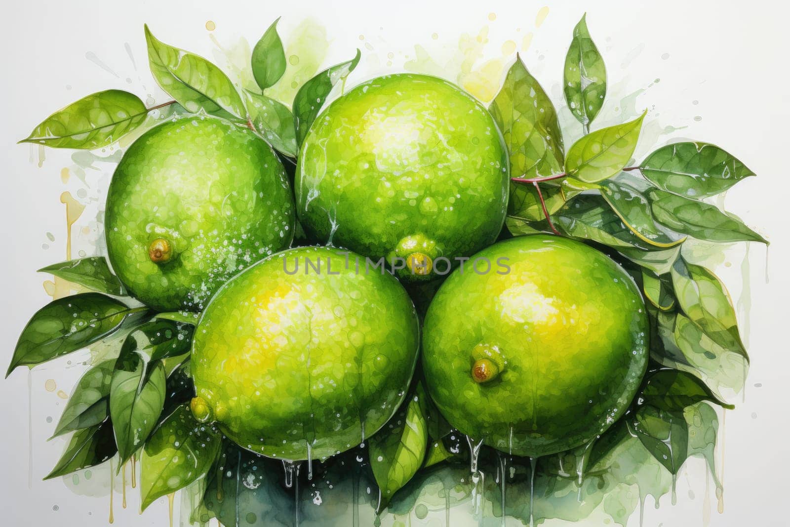 hand drawn watercolor lime fruit isolated on white background. AI Generated