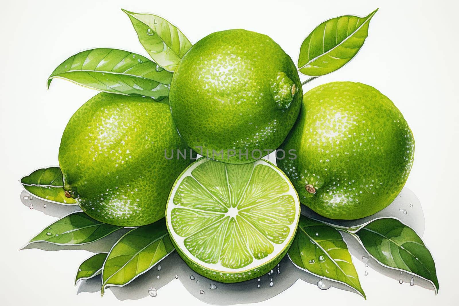 hand drawn watercolor lime fruit isolated on white background. AI Generated