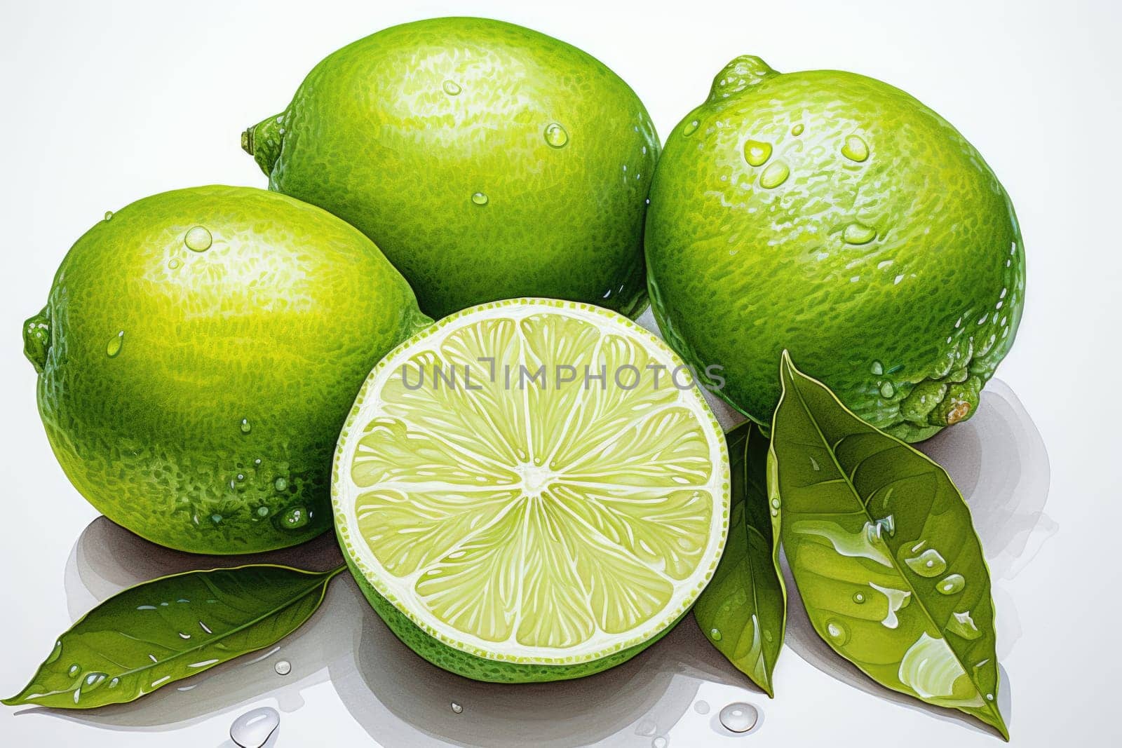 hand drawn watercolor lime fruit isolated on white background. AI Generated