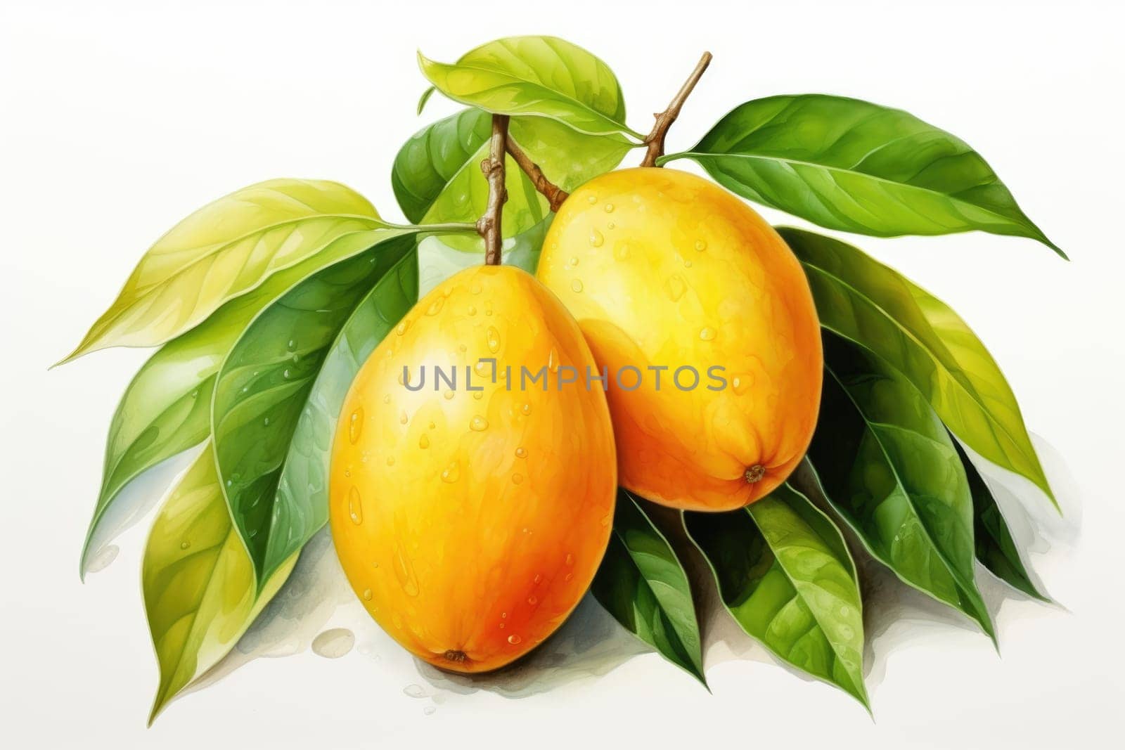 hand drawn watercolor mango fruit isolated on white background. AI Generated