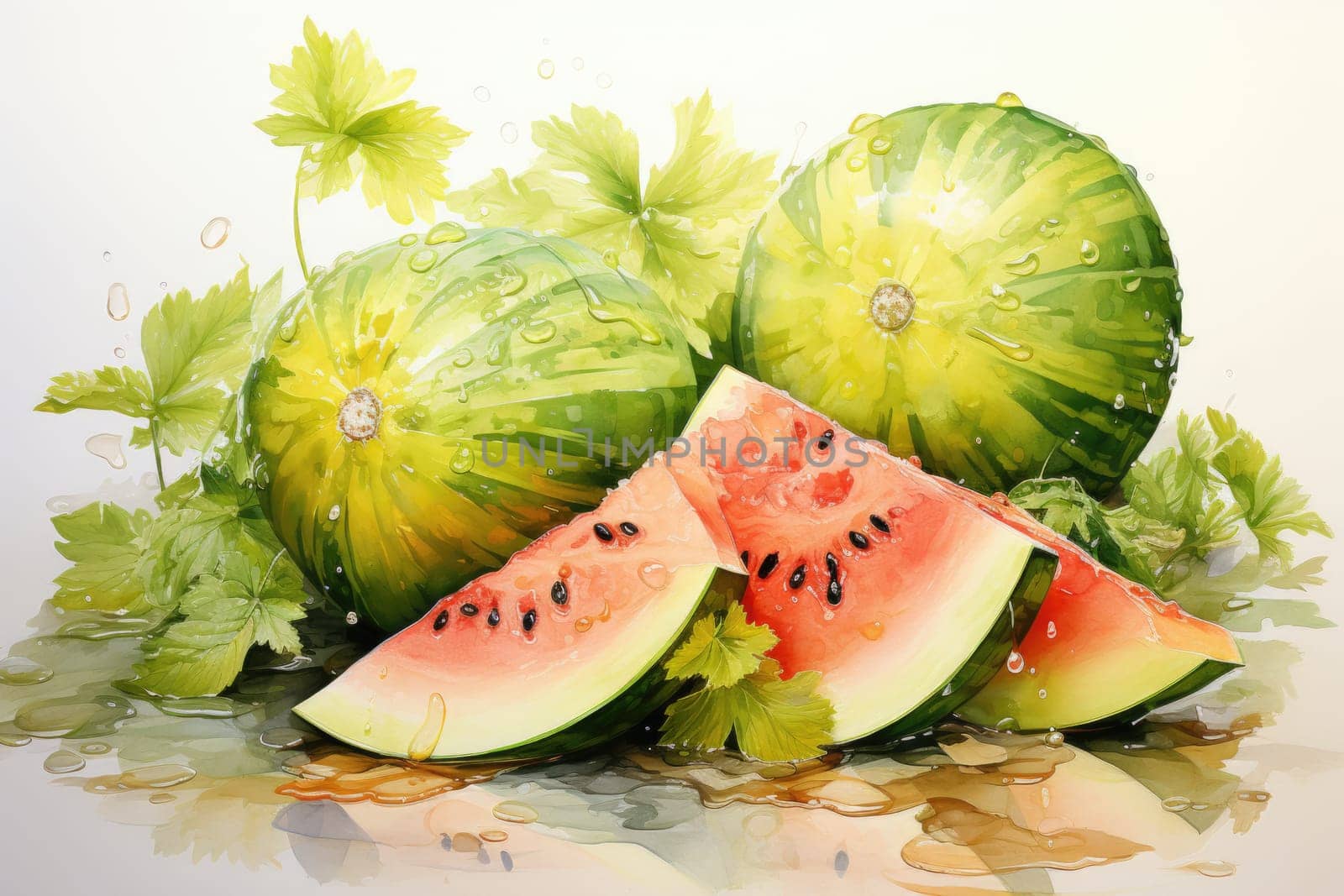 hand drawn watercolor watermelon fruit isolated on white background. AI Generated