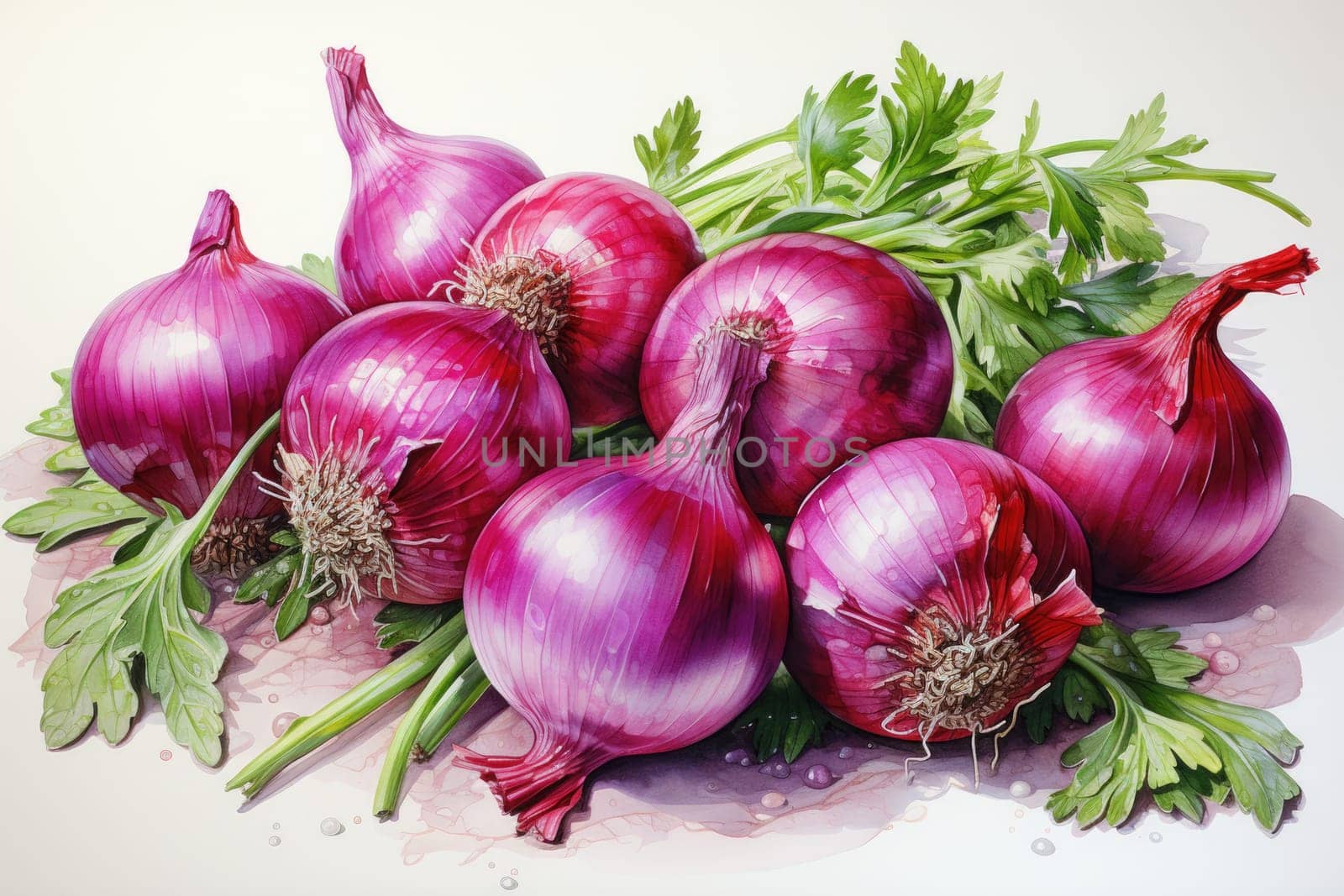 watercolor whole onion isolated on white background. AI Generated