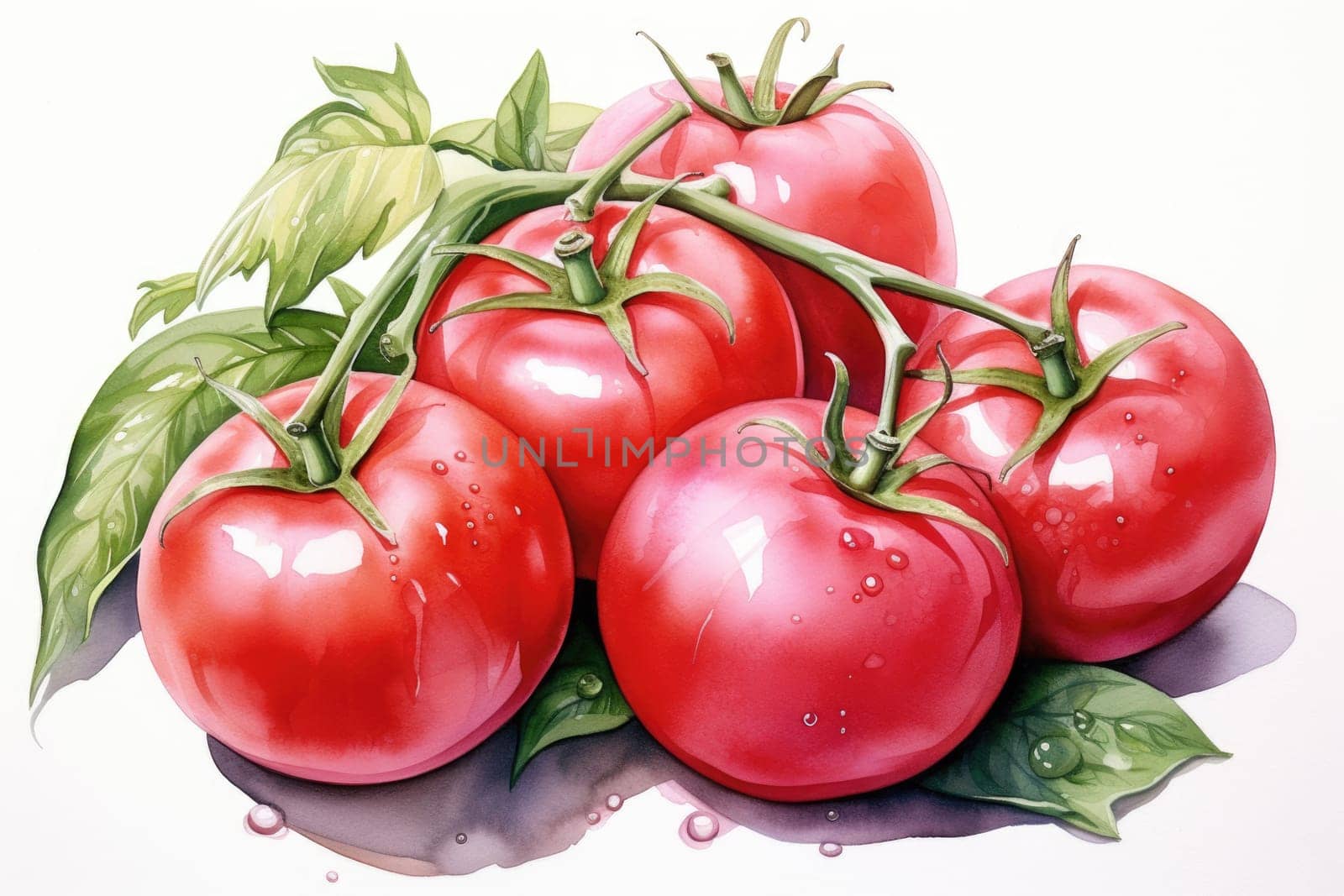 watercolor tomatoes isolated on white , AI Generated by Desperada