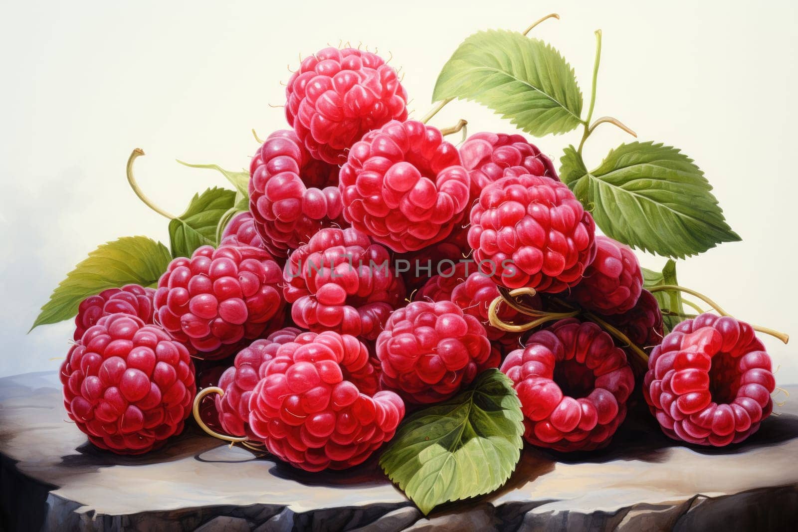 hand drawn watercolor raspberries isolated on white background. AI Generated