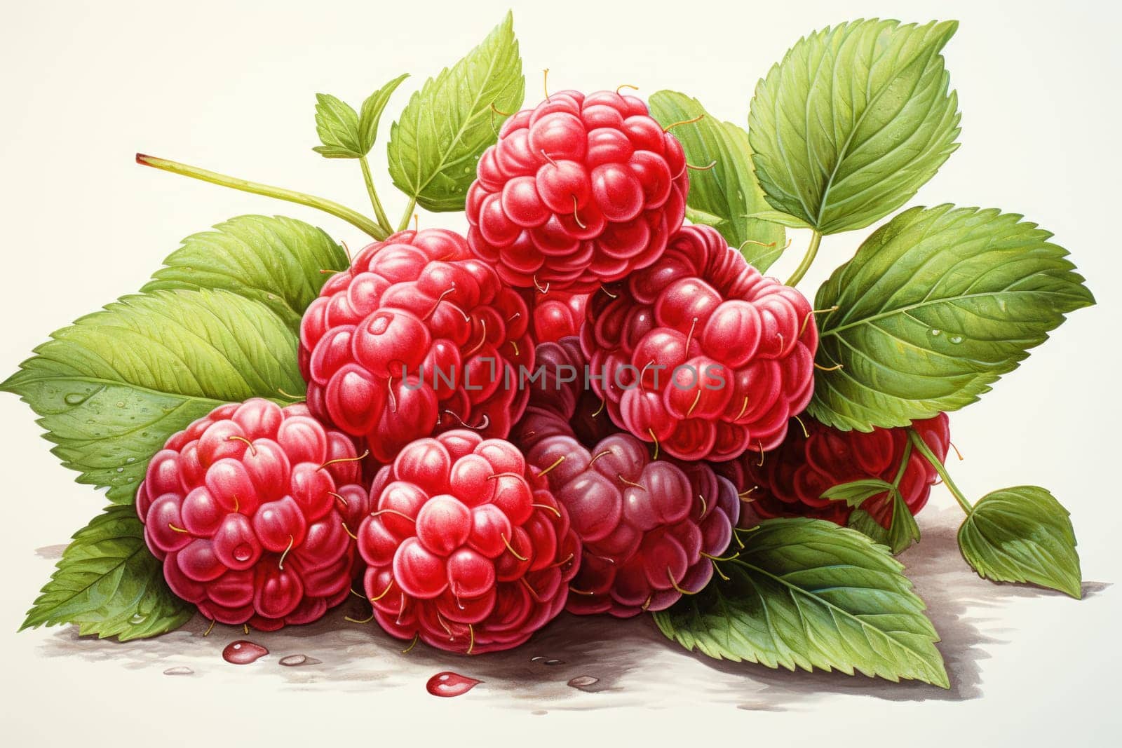 hand drawn watercolor raspberries isolated on white background. AI Generated