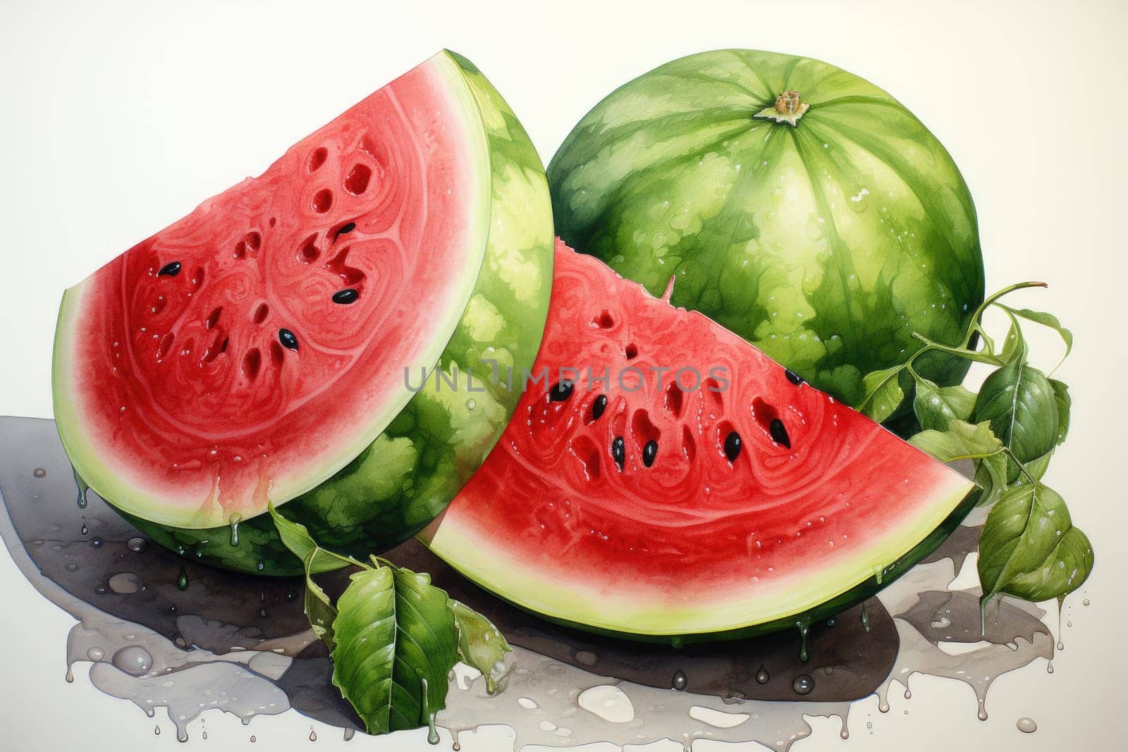 Watercolor watermelon fruit isolated on white. AI Generated by Desperada