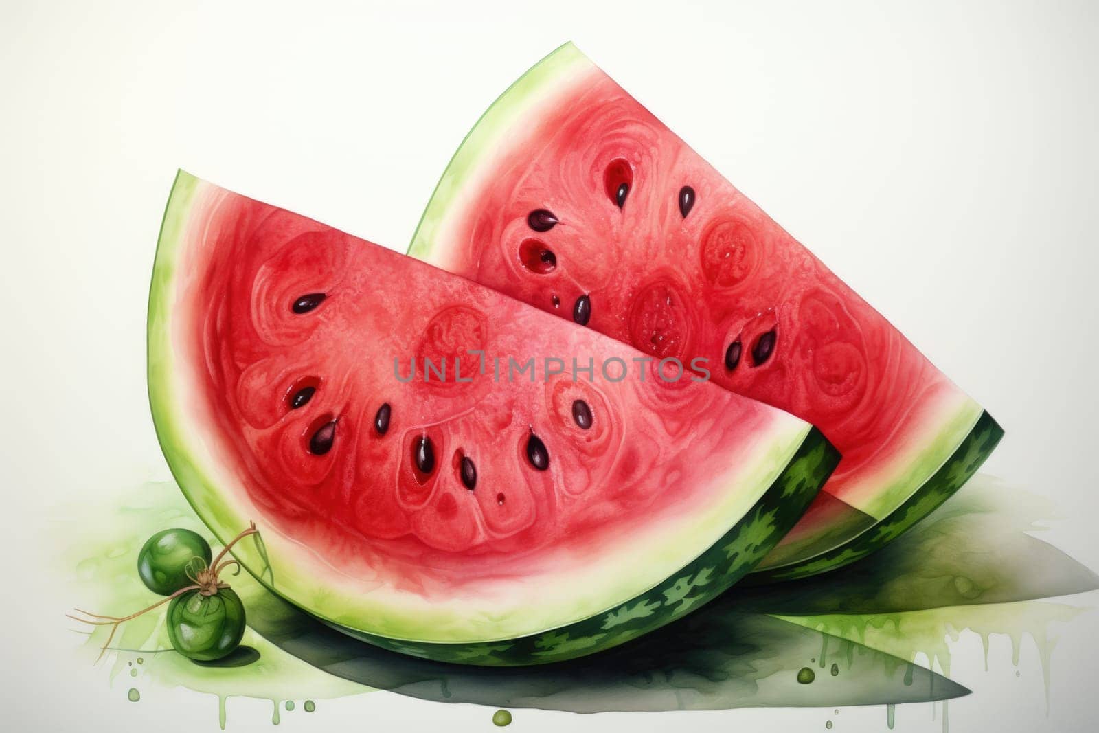 Watercolor watermelon fruit isolated on white. AI Generated by Desperada