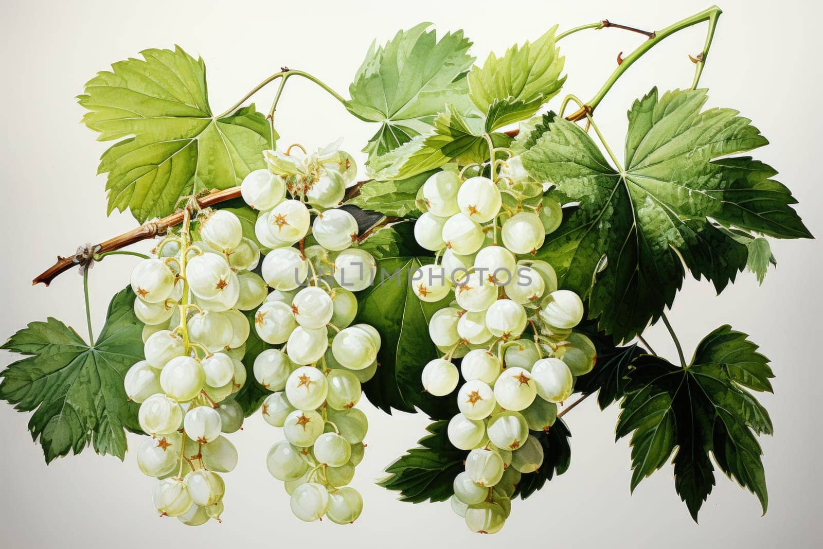 hand drawn watercolor white currant isolated on white. AI Generated by Desperada