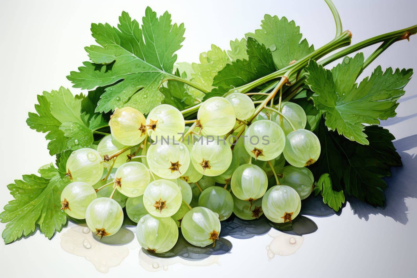 hand drawn watercolor white currant isolated on white. AI Generated by Desperada