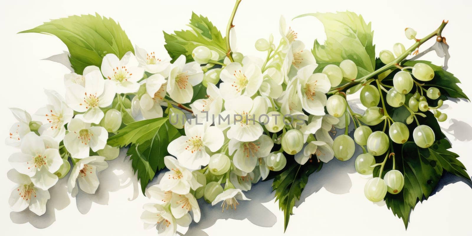 hand drawn watercolor white currant isolated on white. AI Generated by Desperada