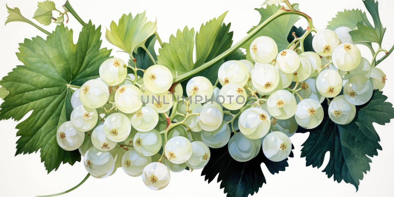 hand drawn watercolor white currant isolated on white. AI Generated by Desperada