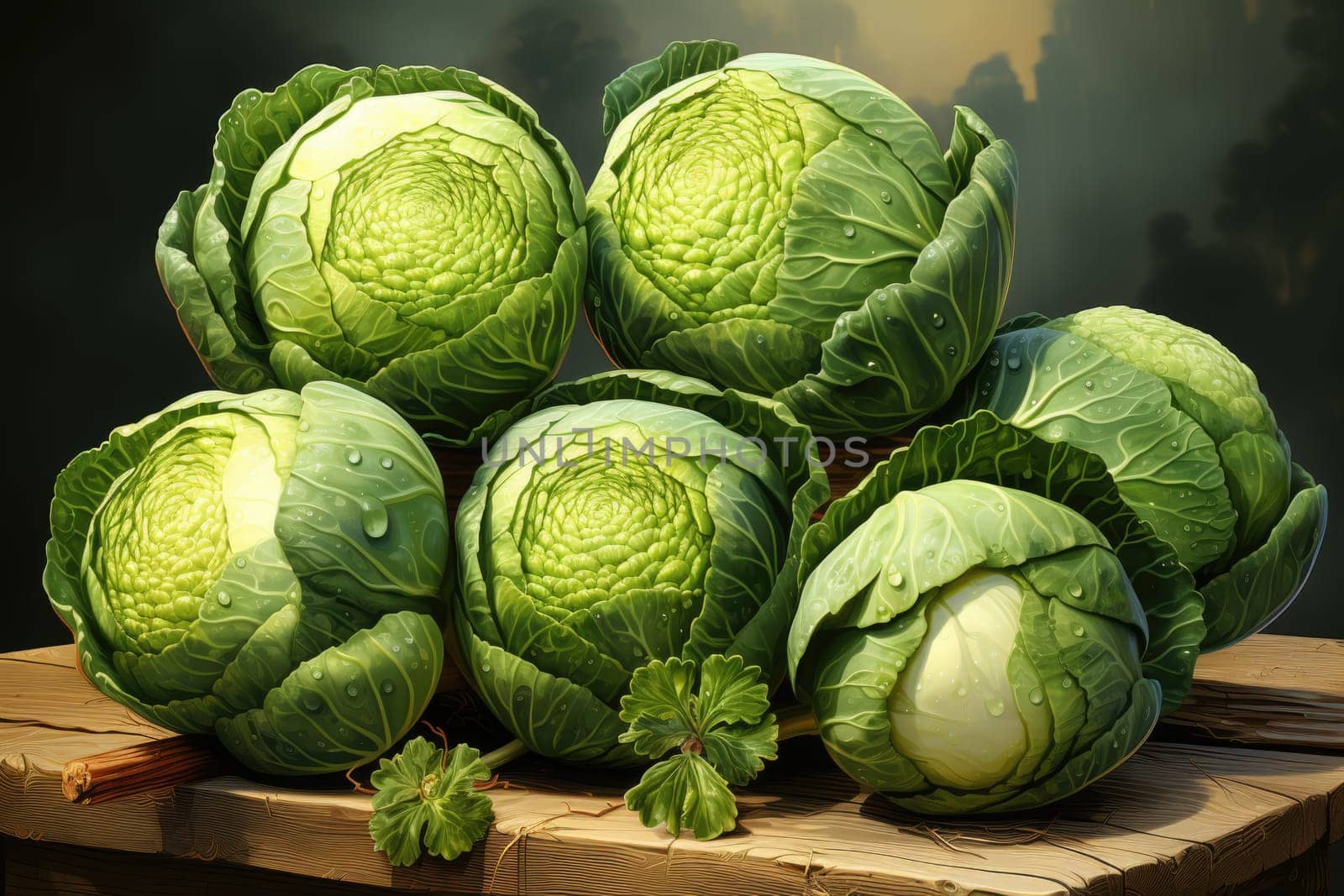 watercolor cabbage isolated on dark, AI Generated by Desperada