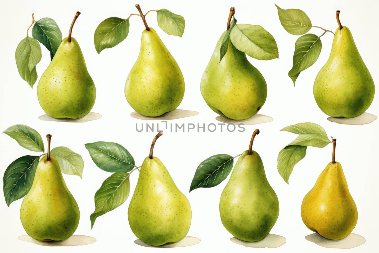 hand drawn watercolor pear fruit isolated on white background. AI Generated