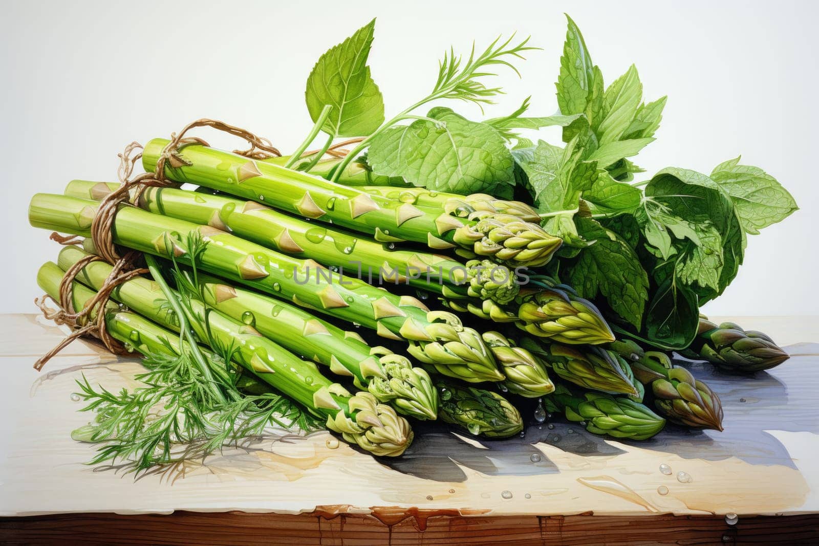 Set of watercolor asparagus on white background. AI Generated