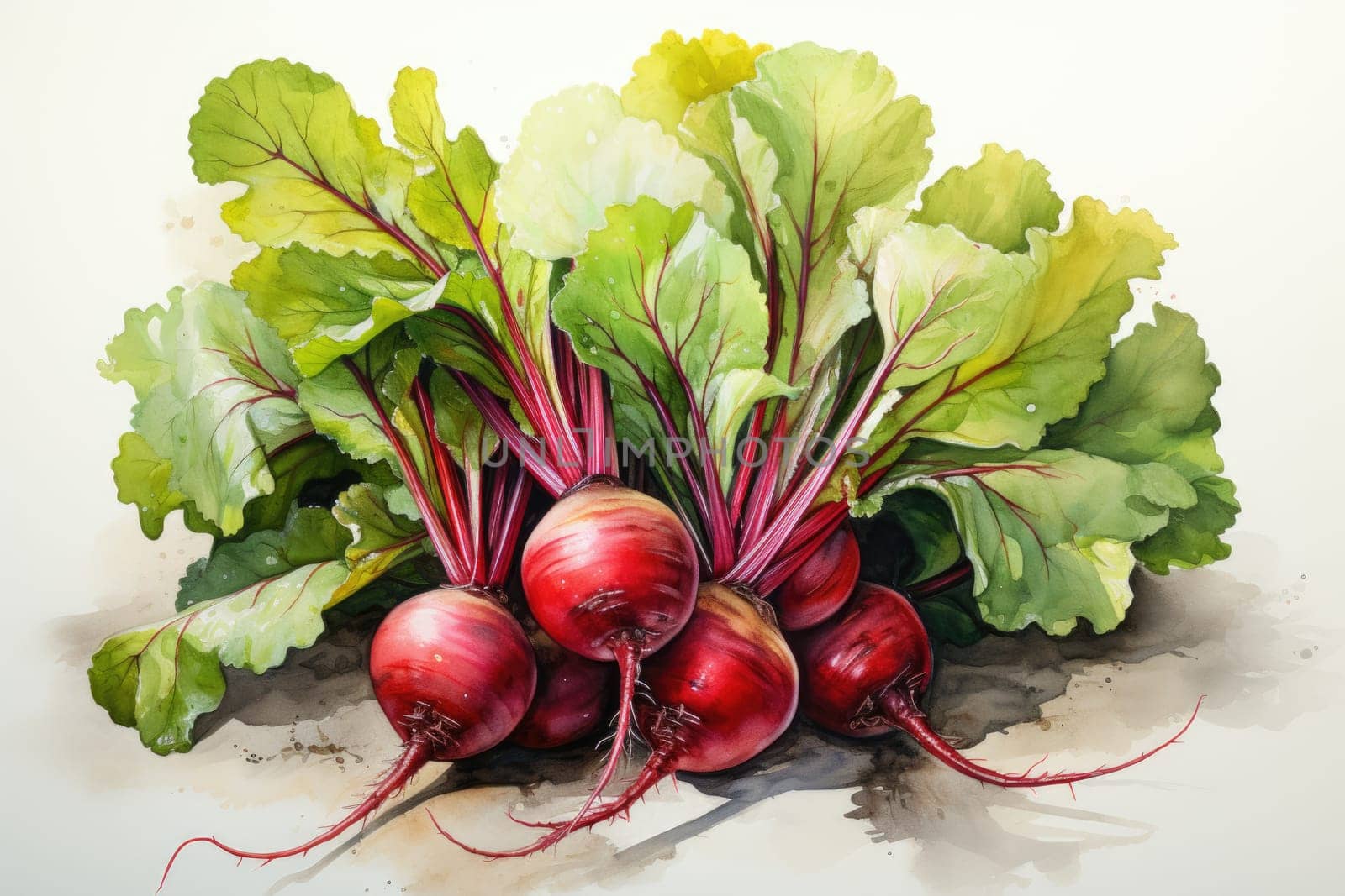 watercolor beetroot isolated on white background, AI Generated