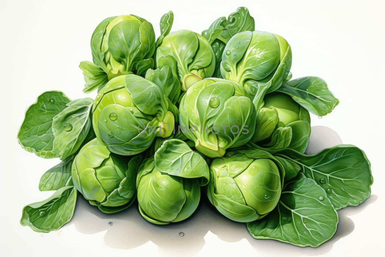 watercolor brussels sprouts isolated on white , AI Generated by Desperada