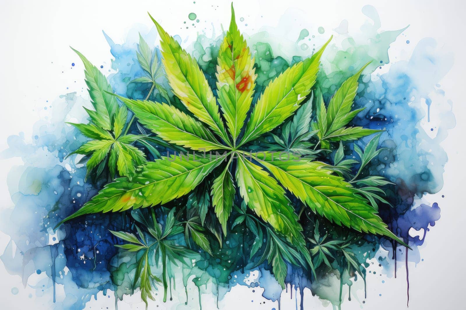 watercolor cannabis isolated on white background . AI Generated