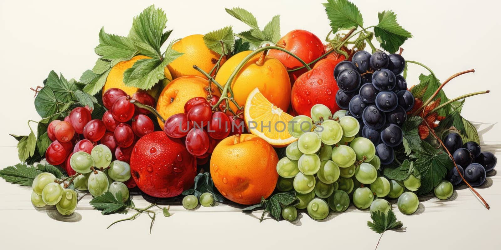 watercolor fruit isolated on white. AI Generated by Desperada