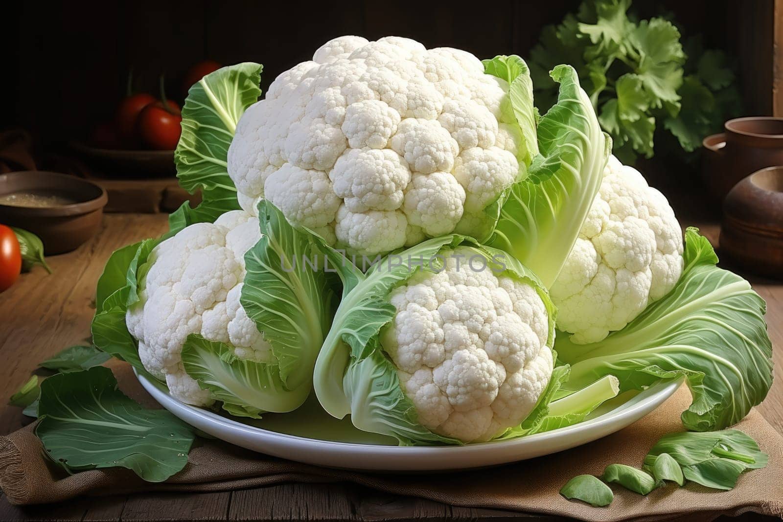 watercolor cauliflower isolated on white , AI Generated by Desperada