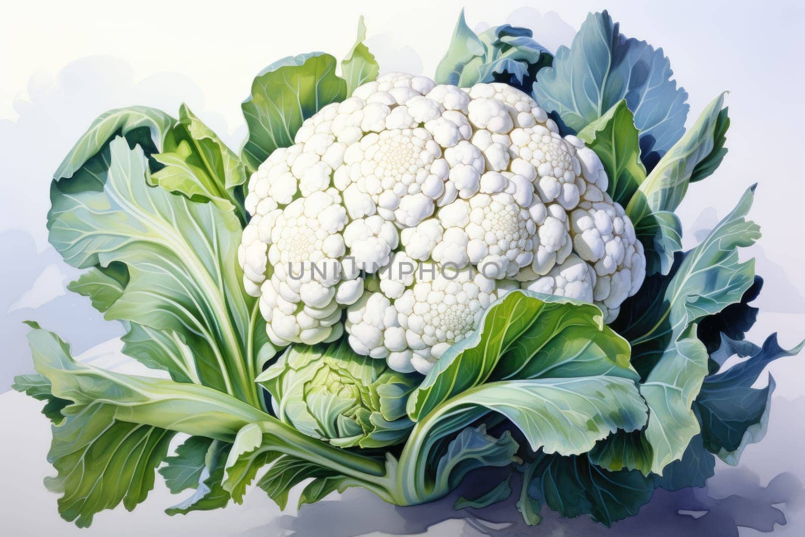 watercolor cauliflower isolated on white , AI Generated by Desperada