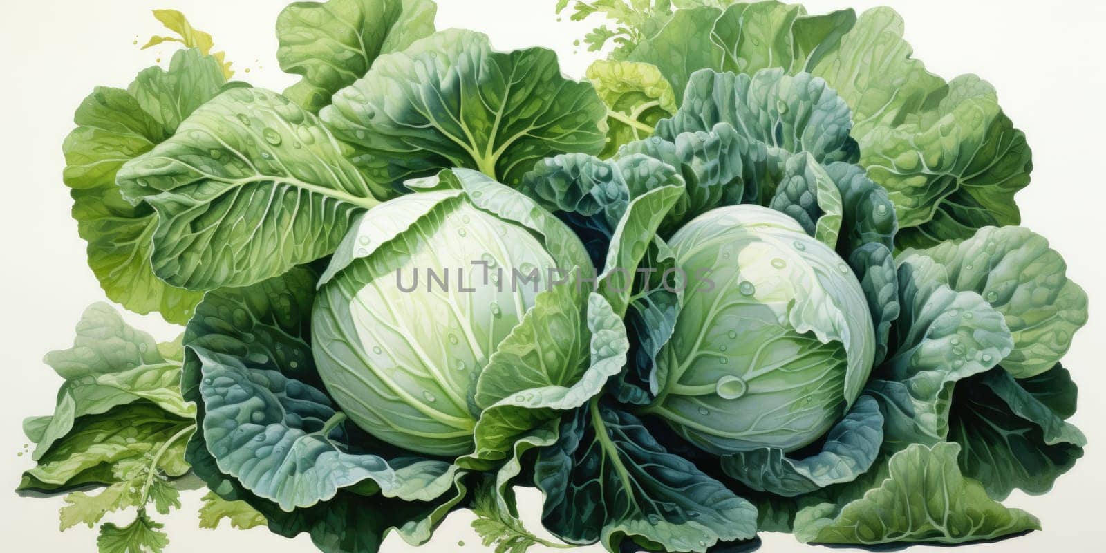 watercolor cabbage isolated on white , AI Generated by Desperada