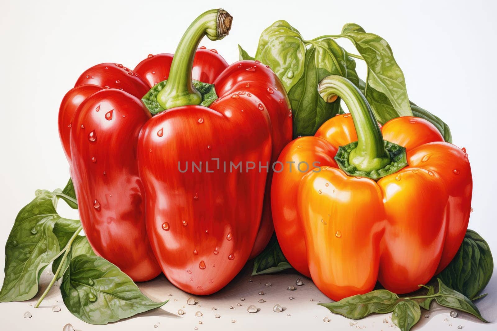 watercolor red bell peppers isolated on white background, AI Generated