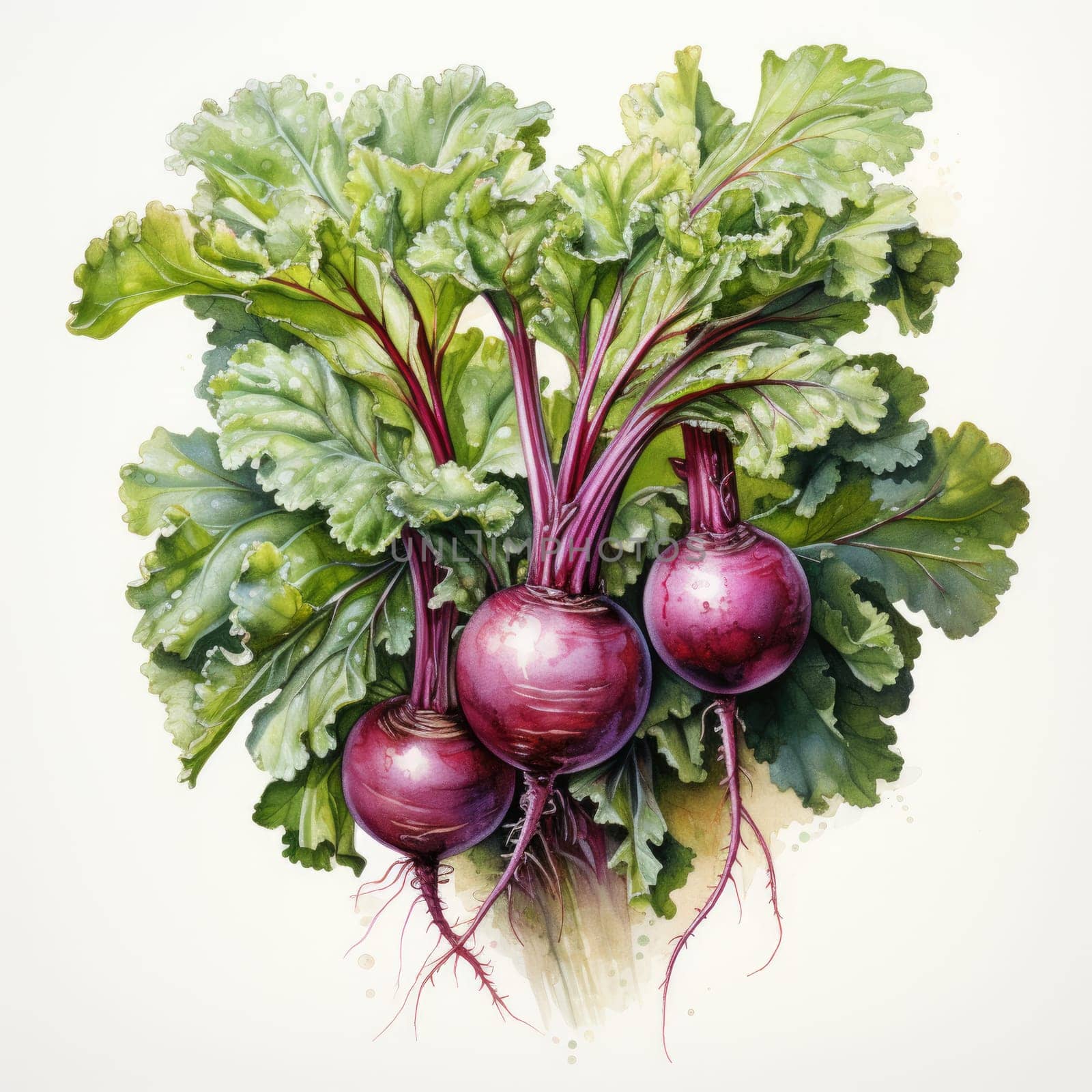 watercolor kale turnip isolated on white , AI Generated by Desperada