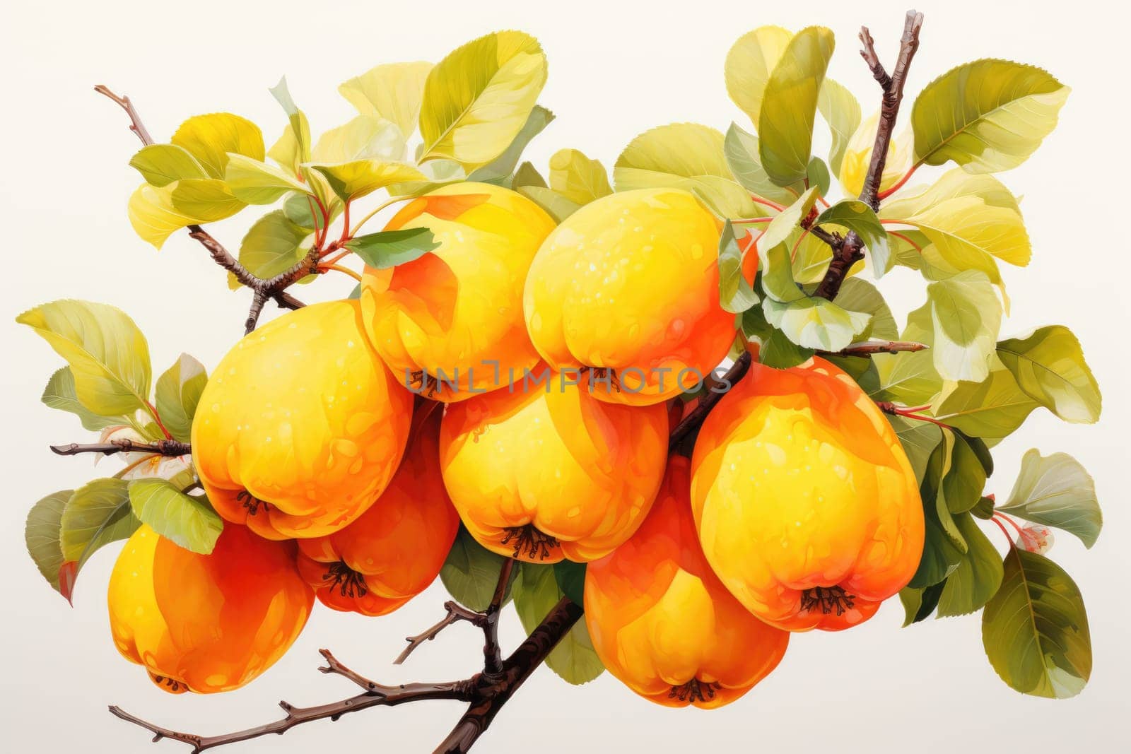 hand drawn watercolor quince fruit isolated on white background. AI Generated