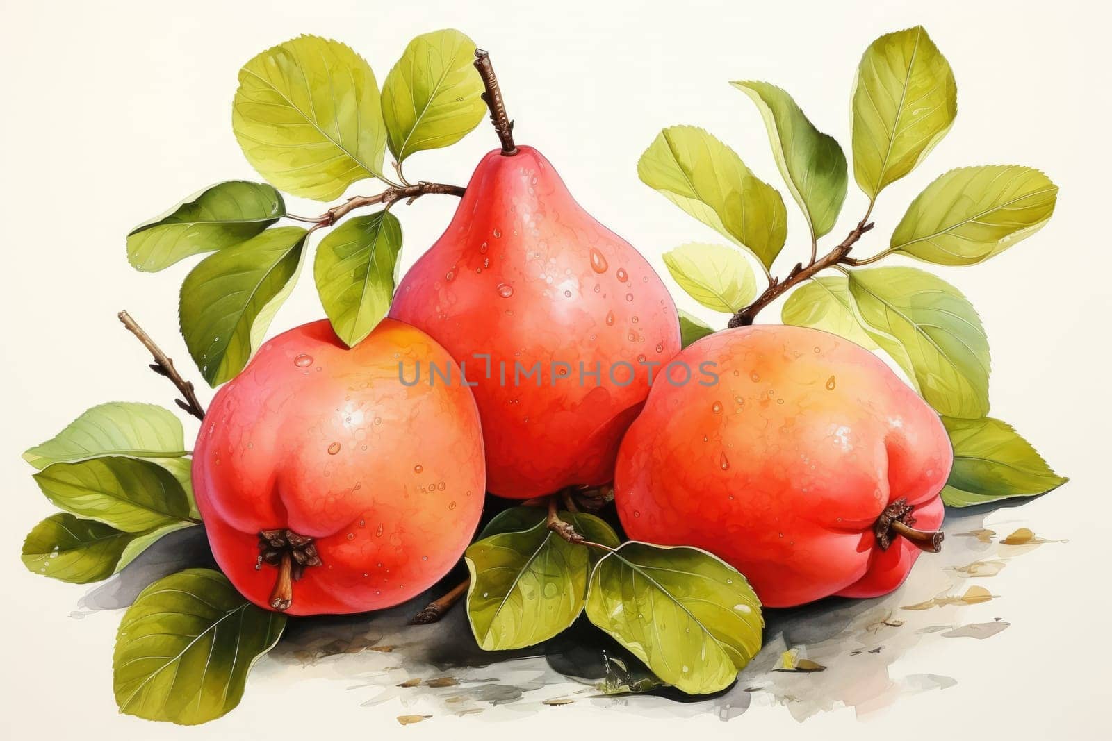 hand drawn watercolor quince fruit isolated on white background. AI Generated