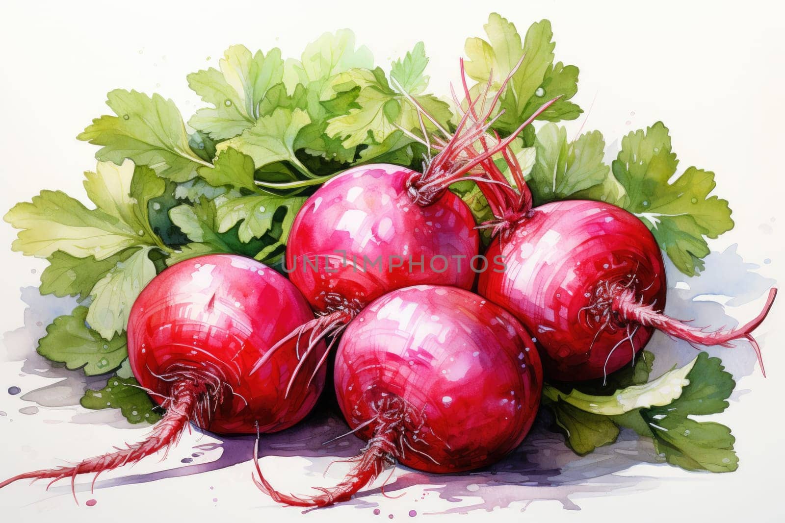 watercolor radish isolated on white , AI Generated by Desperada
