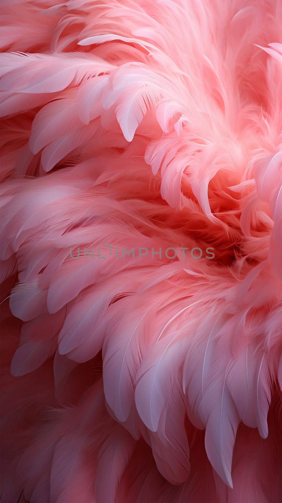 Coral pink vintage flamingo feathers background texture pattern. Beautiful soft pink color trends feather pattern texture background with pink pastel light flare modern design