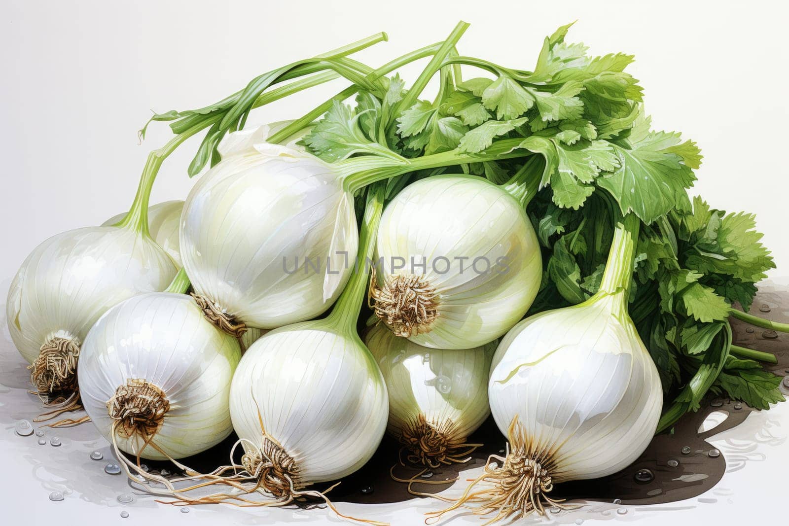 watercolor whole onion isolated on white background. AI Generated