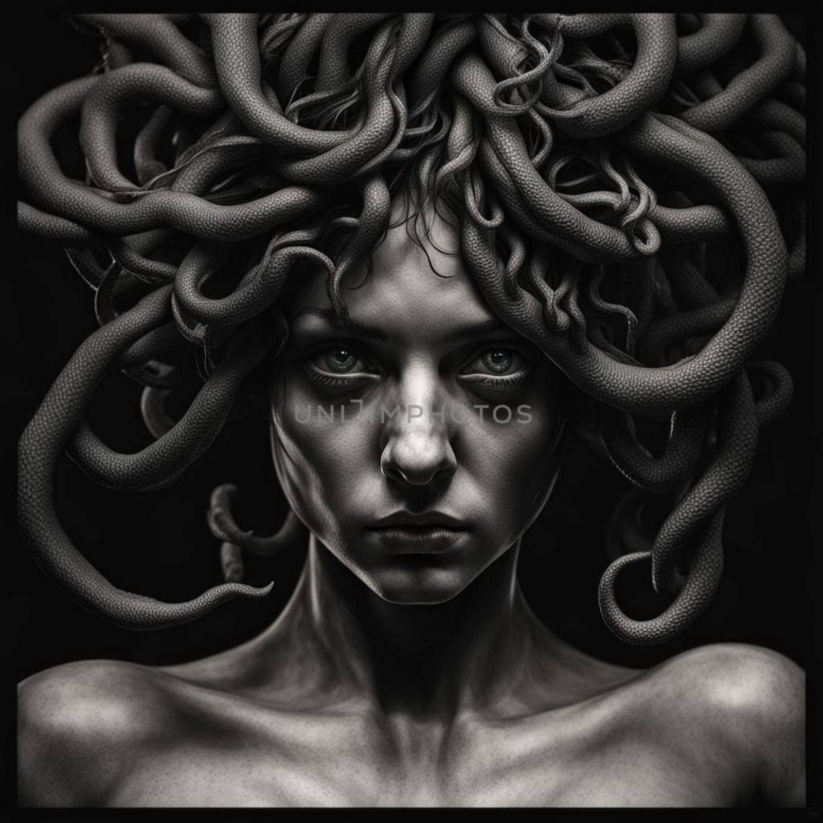 Monochrome portrait of a Medusa. by Vailatese46