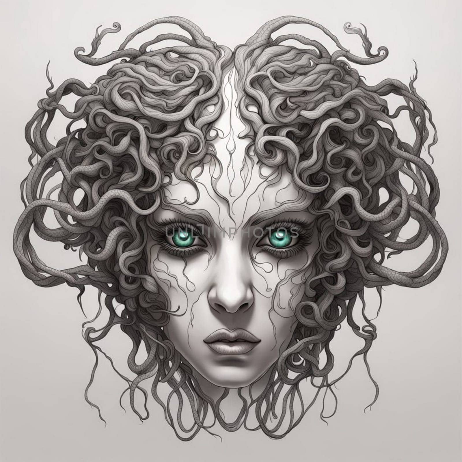 Monochrome portrait of a Medusa. by Vailatese46