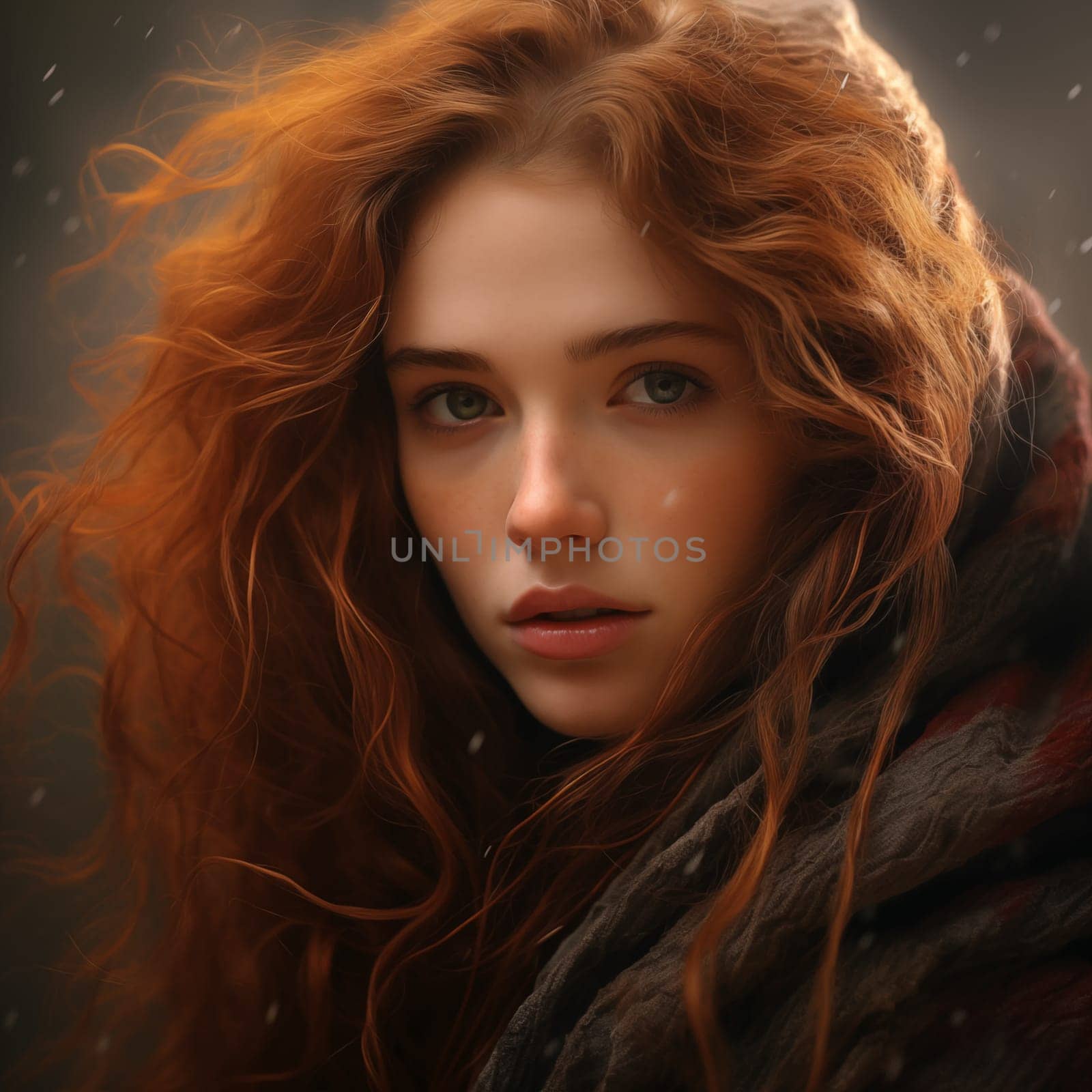 A large portrait of a beautiful red-haired woman with long hair. by AnatoliiFoto