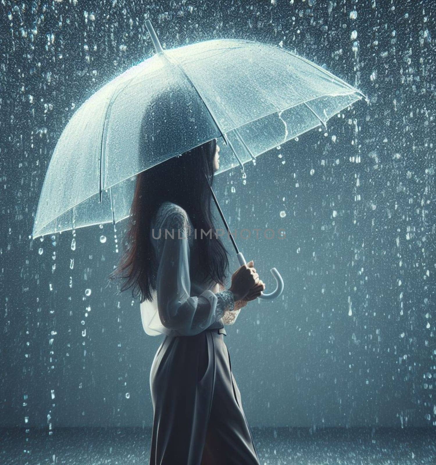 fit business woman use umbrella under rain by verbano