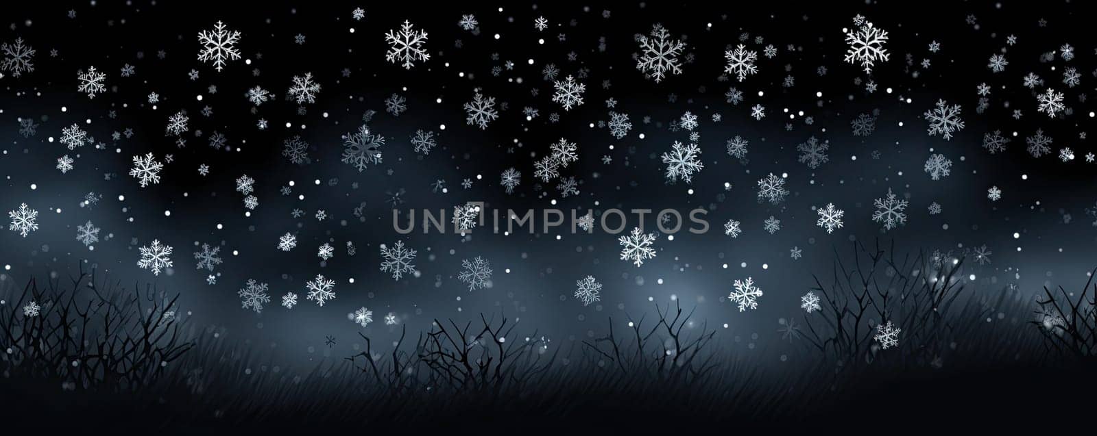 winter border, snow night. Falling snowflakes on dark blue background. Snowfall illustration by papatonic