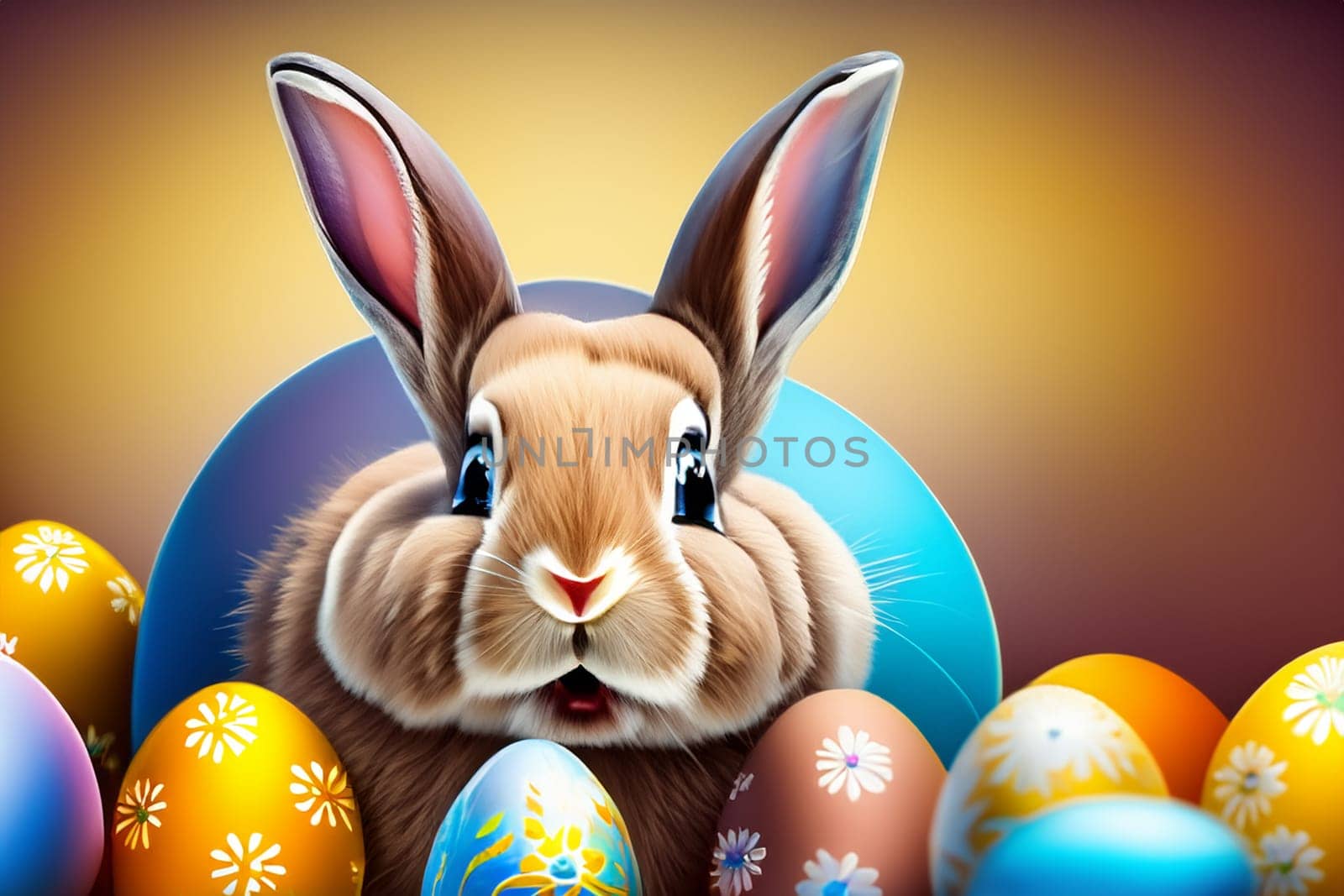 easter bunny with painted easter eggs and dark background ai generated art design