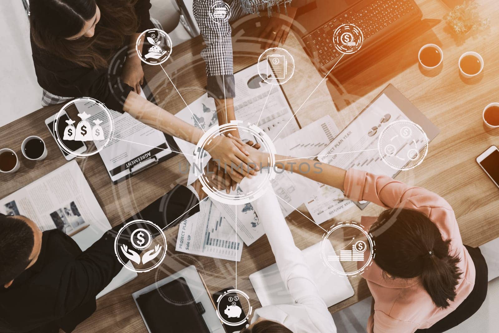 Finance and Money Transaction Technology Concept. Icon Graphic interface showing fintech trade exchange, profit statistics analysis and market analyst service in modern computer application. uds