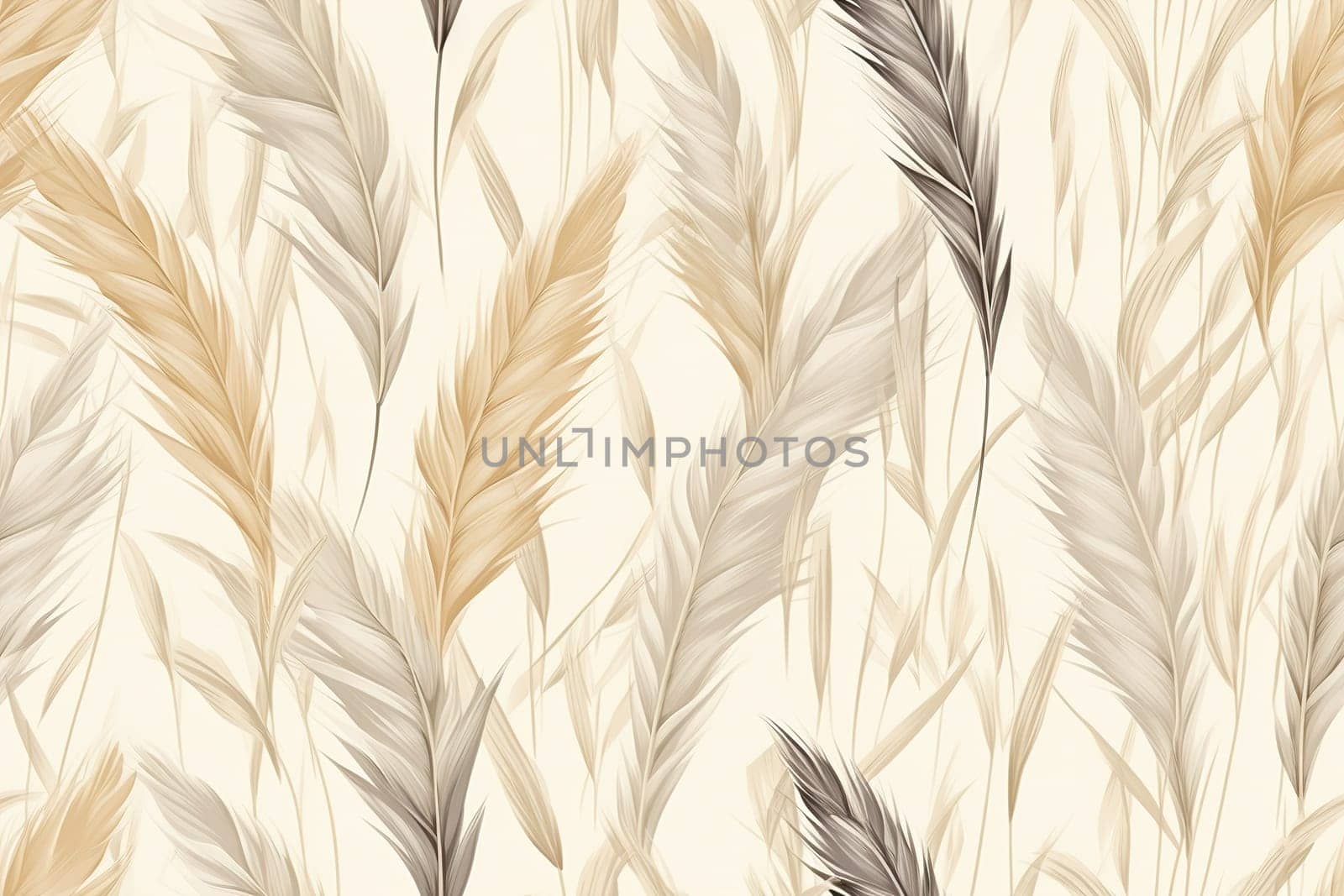 Elegant seamless pattern of pampas grass in neutral tones on a beige background, perfect for sophisticated wallpapers and chic textile designs. Repeatable texture. Generative AI. by creativebird