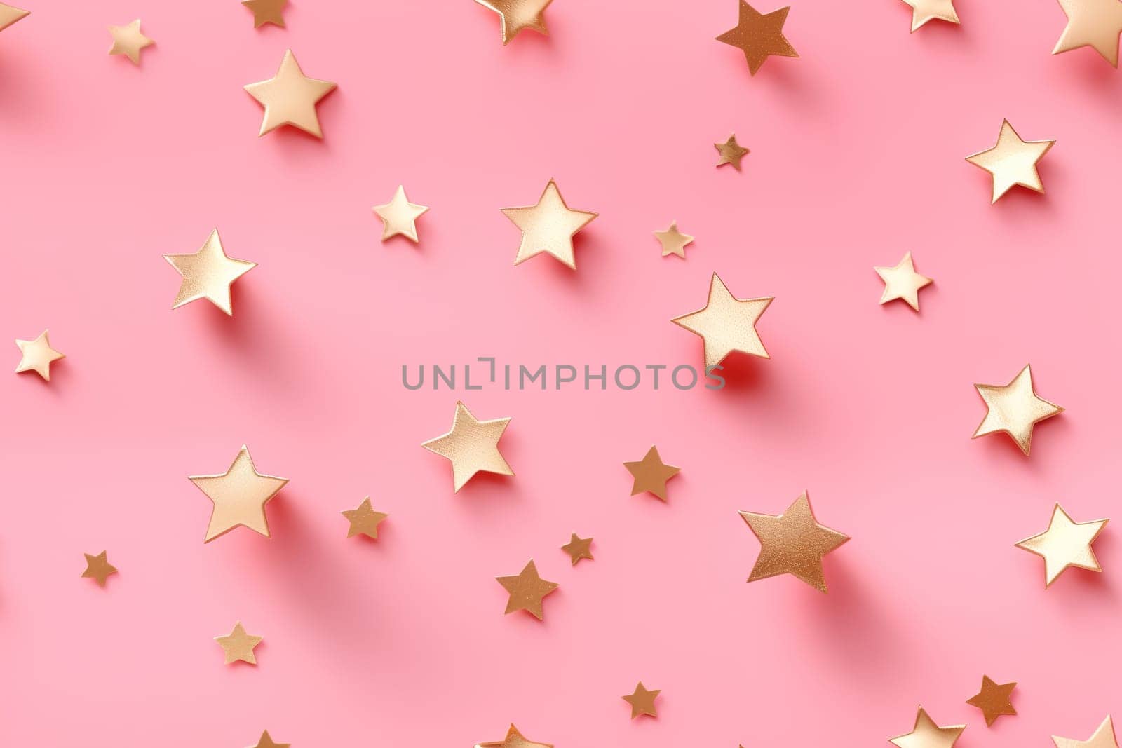 Charming scattered golden stars on a soft pink background, a whimsical pattern perfect for celebratory themes or chic, stylish designs. Seamless, repeatable texture. Generative AI