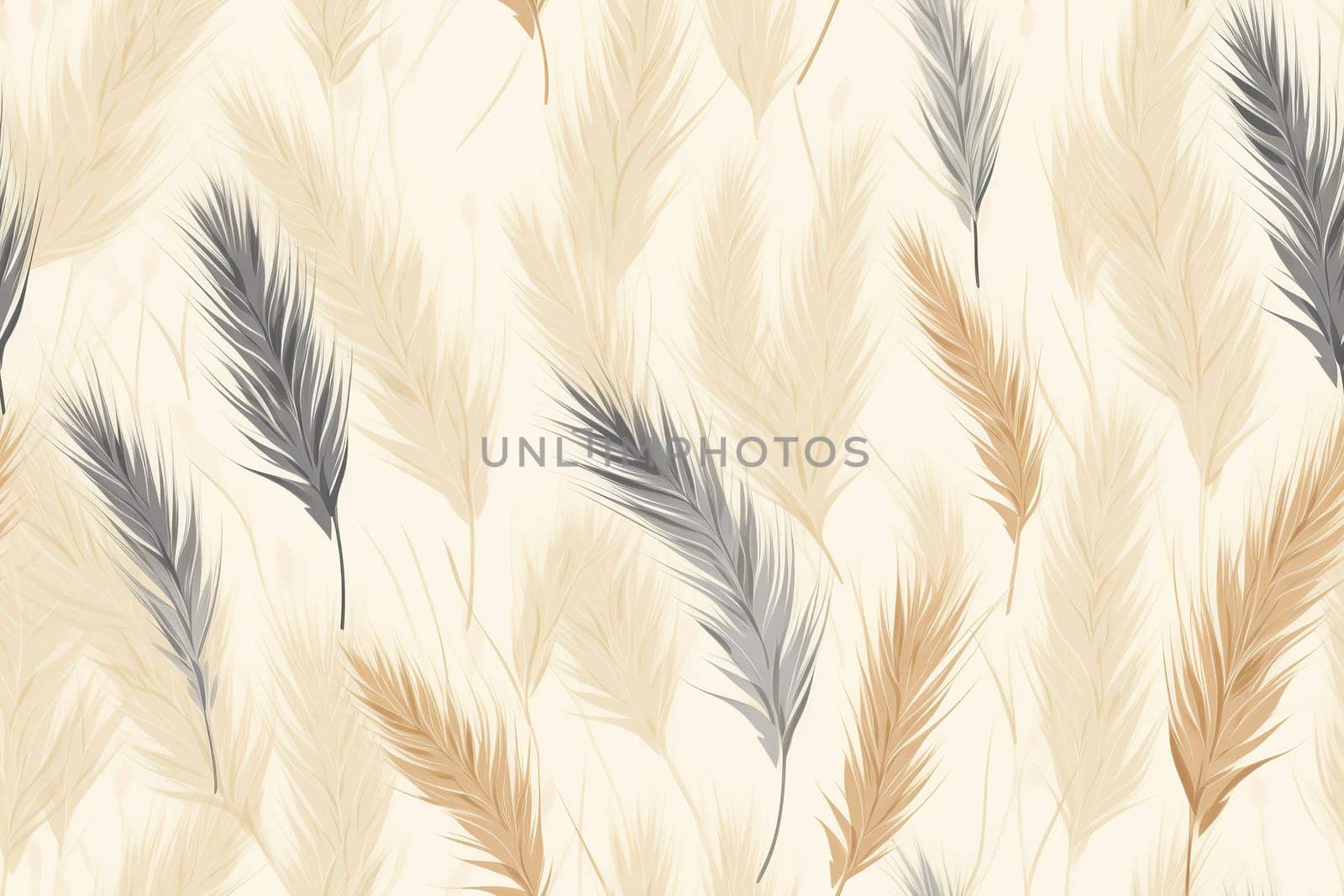 Elegant seamless pattern of pampas grass in neutral tones on a beige background, perfect for sophisticated wallpapers and chic textile designs. Repeatable texture. Generative AI