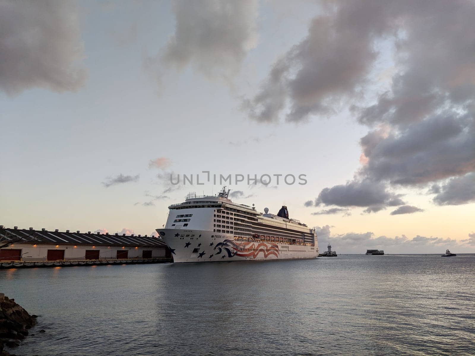 Cruise Ship in Honolulu Harbor at Sunset by EricGBVD