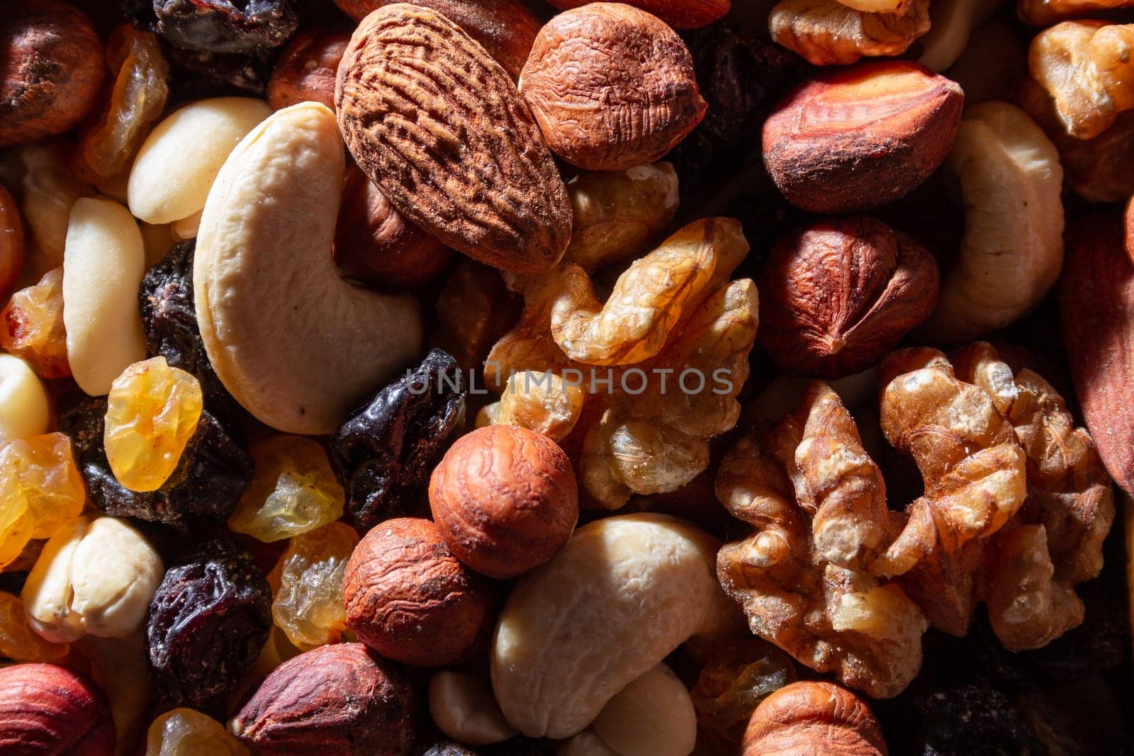 Mixed Nuts: Almonds, Walnuts, Cashews, Peanuts, Hazelnuts, Dried Prunes and Raisins by InfinitumProdux