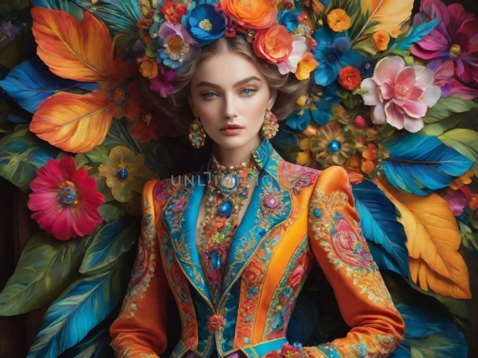 portrait of a fashion model wearing unique floral design dress by verbano