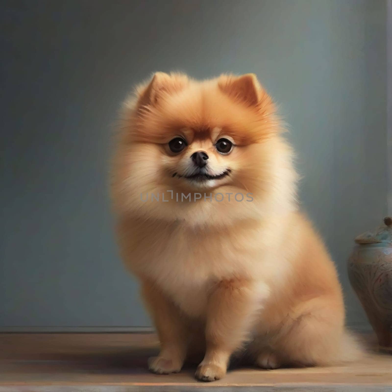 Pomeranian Spitz dog cute lovely pose smiling fluffy Pomerania spitz with rounded face, very happy by antoksena