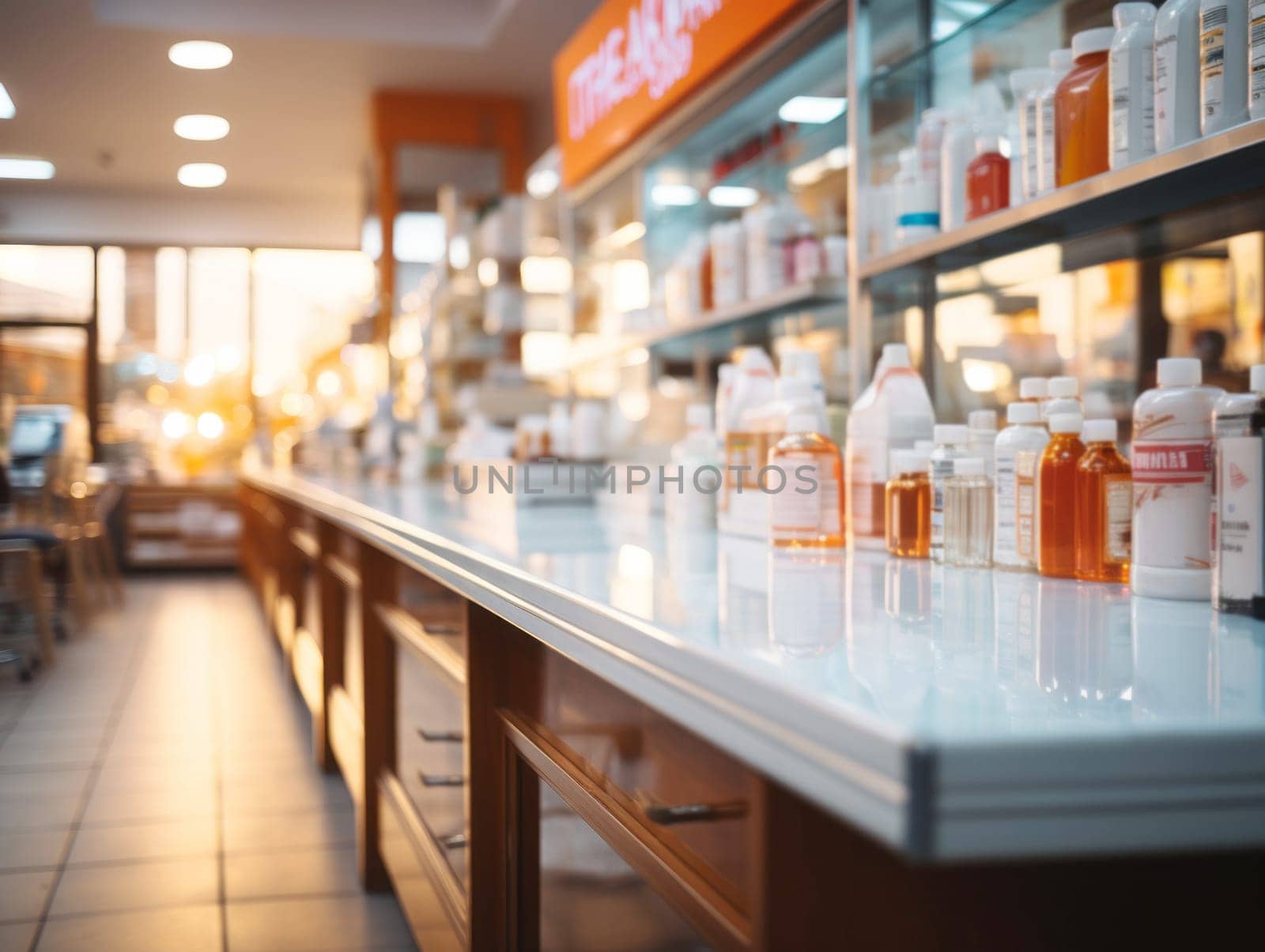 Blurred background of a pharmacy store.